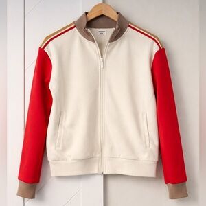 Cotton On Colorblock Zip Up Track Jacket Sweatshirt Cream Red Brown Size M